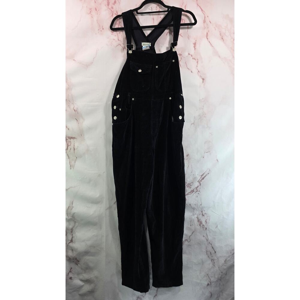 Vintage Overalls Womens Large Black Velvet 80s 90s Straight Bib
